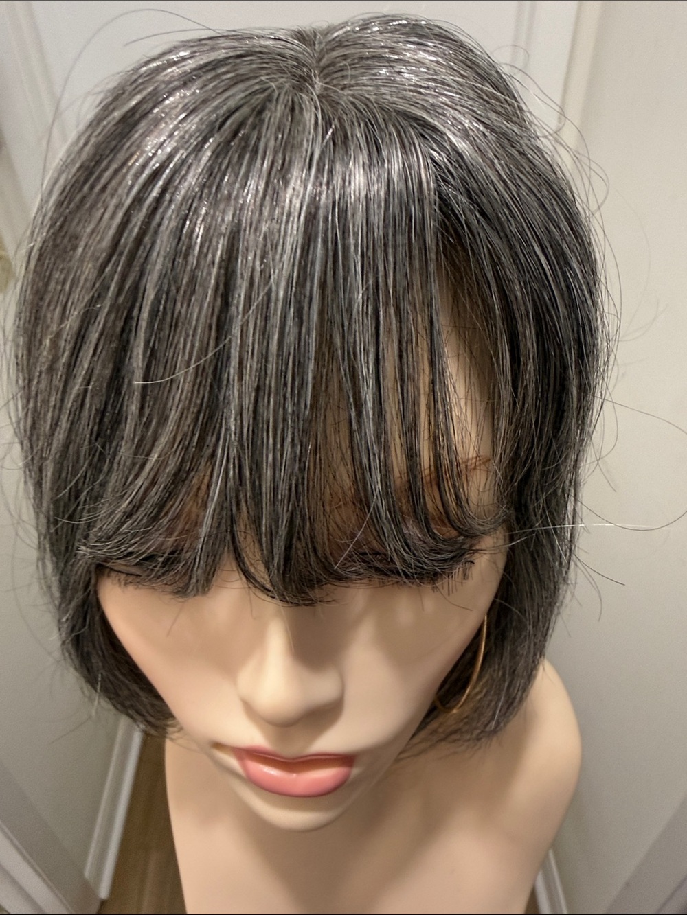 💯% 12” HUMAN Topper with Bangs, Medium/DarkGray/Silver - Picture 3 of 12